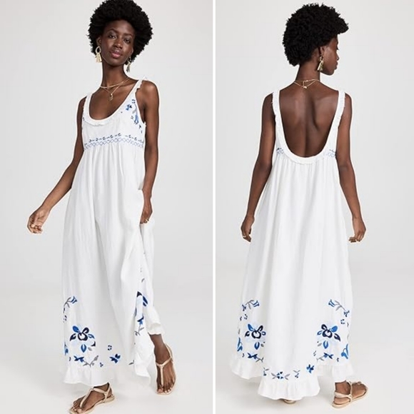 Free People Dresses & Skirts - NWT Free People Magda Dress Ivory Indigo Maxi Length Embroidered Size XS